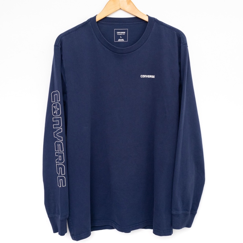 Mens 100% Cotton Converse Long Sleeve Blue T-Shirt w/Graphic Sleeve Size Large